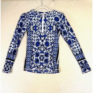 Nanette Lepore Rash Guard Womens Small Blue Floral Long Sleeve‎ Zip Swim Shirt